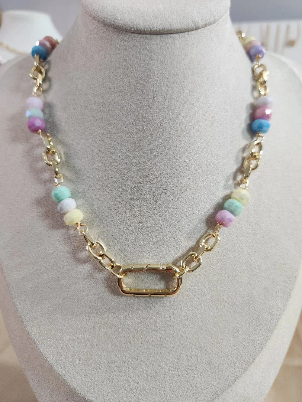 Gold Cotton  Candy Necklace With Charm Holder
